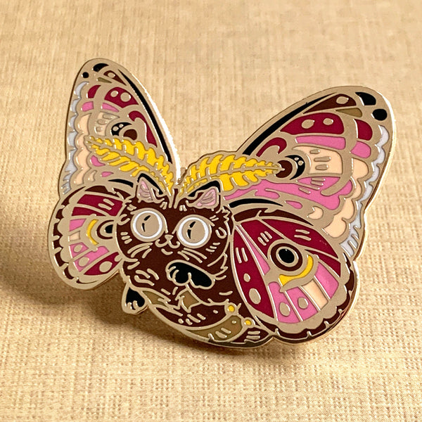 Moth Cat Red Enamel Pin