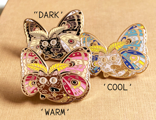 Moth Cat Blue Enamel Pin