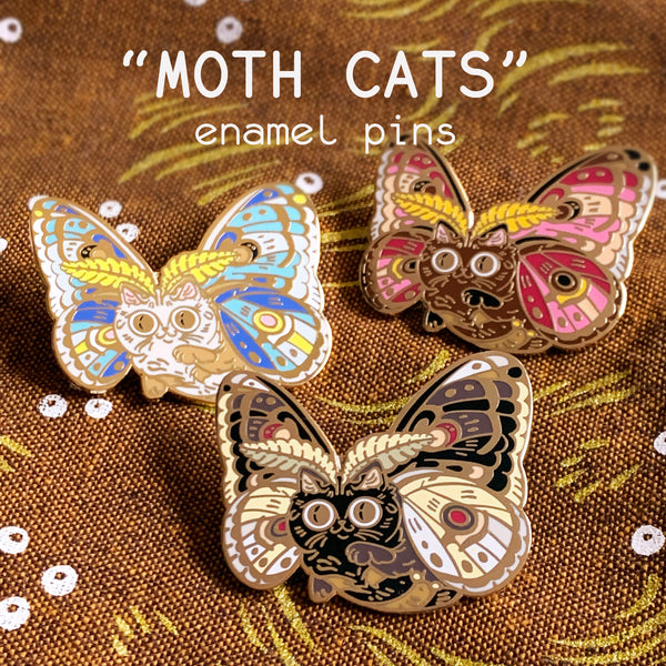 Moth Cat Blue Enamel Pin