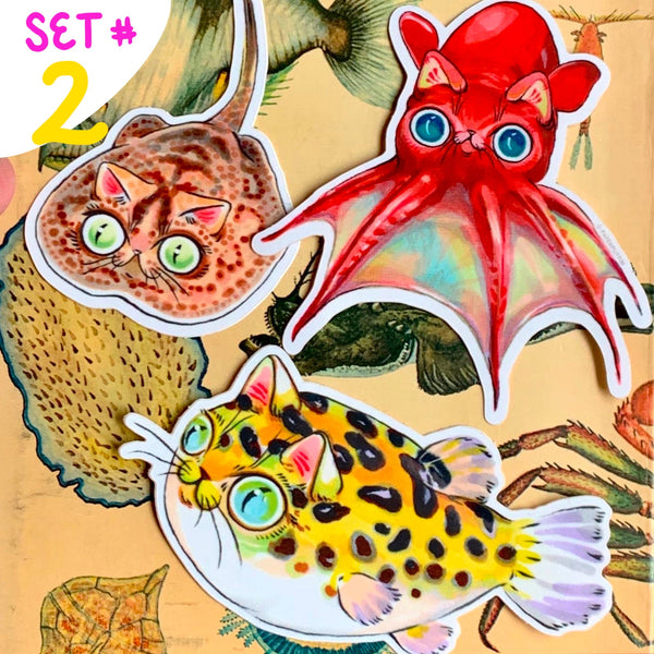 Aquatic Cat Stickers Set of 3