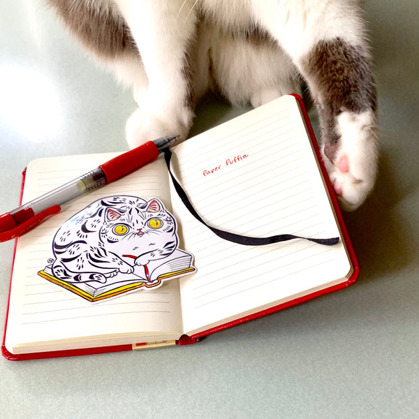 Book Striped Cat Sticker