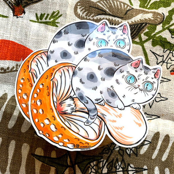 Amanita Forager Mushroom Cat Sticker