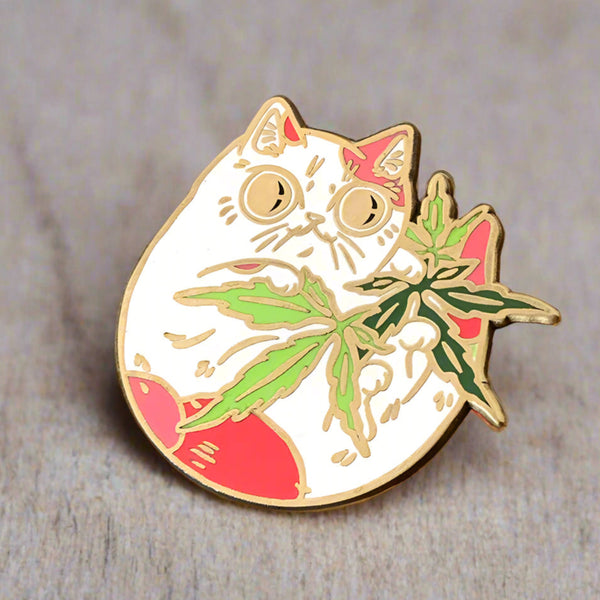 Calico Cannabis Cat Enamel Pin - Special Edition Pink