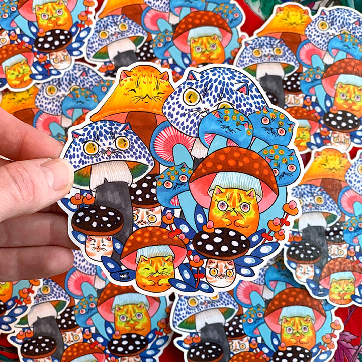 Mushroom Cat Stickers Set of 9 – PaperPuffin
