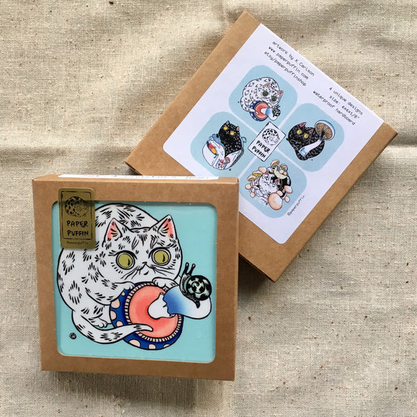 Mushroom Forager Cats Coaster 4 pack