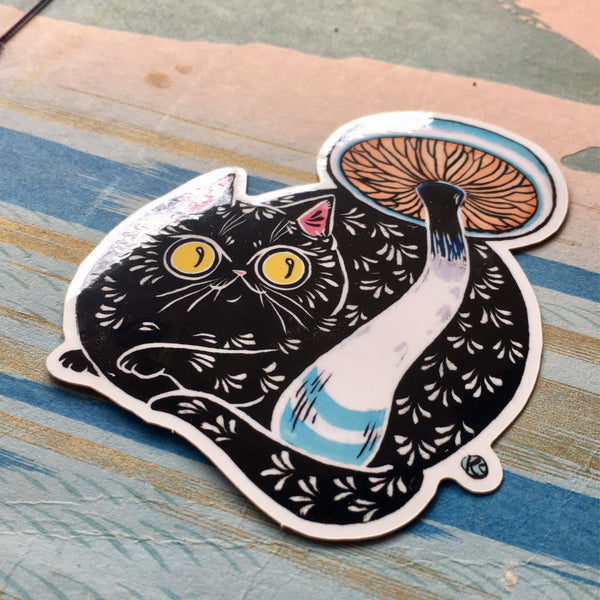 Black Cat Mushroom Stickers Set of 2