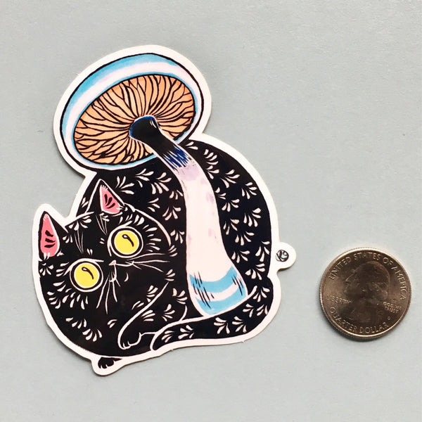 Black Cat Mushroom Sticker