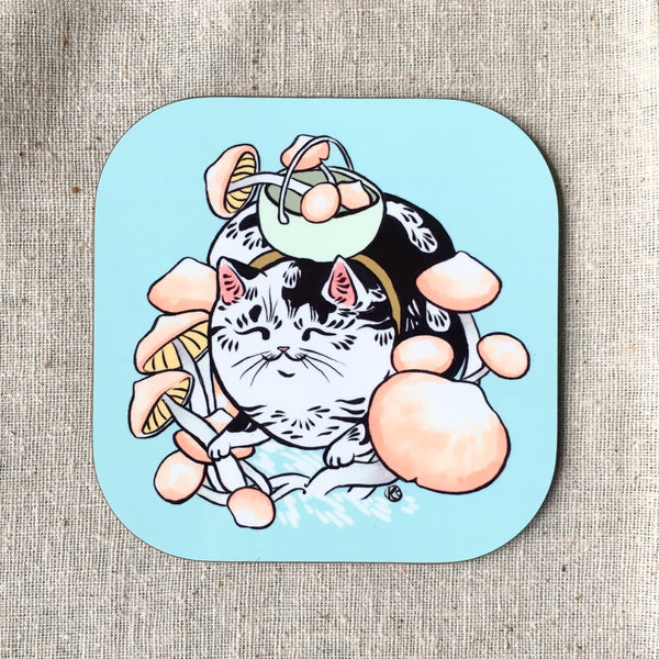 Mushroom Forager Cats Coaster 4 pack