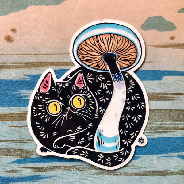Black Cat Mushroom Sticker