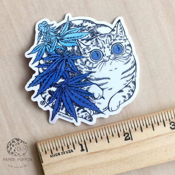 Cannabis Cat 'Oh Hi' Blue Sticker