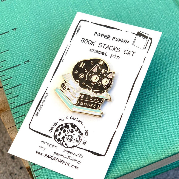Book Stacks Cat Enamel Pin