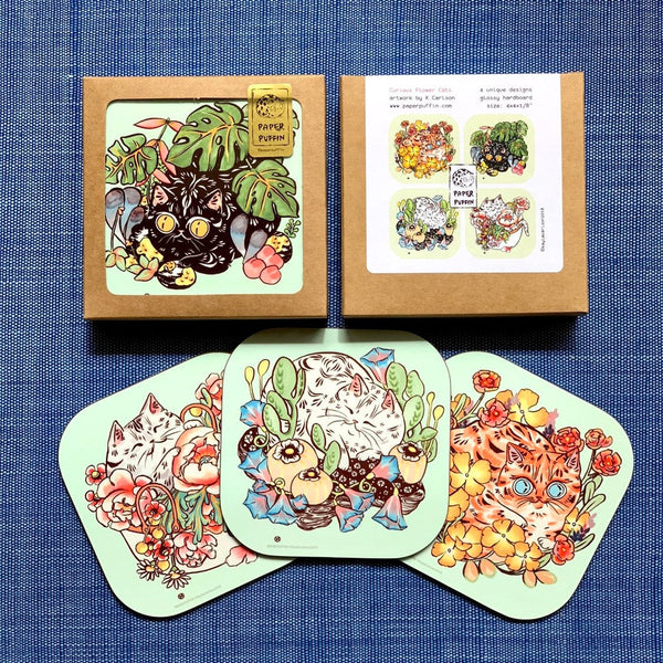 Flower Cats Coasters 4 pack