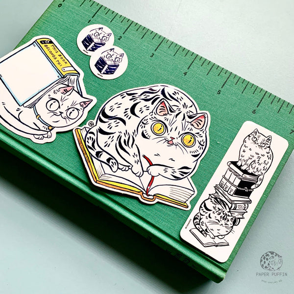 Book Cat Stickers Set of 5
