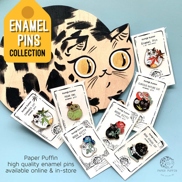 Book Stacks Orange Cat Enamel Pin