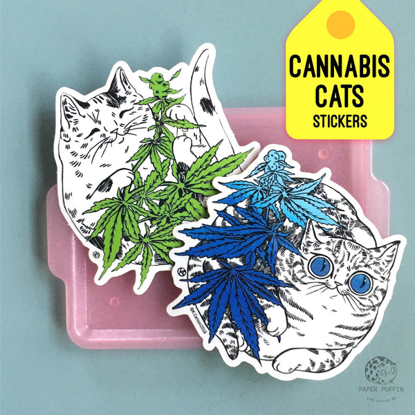 Cannabis Cat 'Oh Hi' Blue Sticker