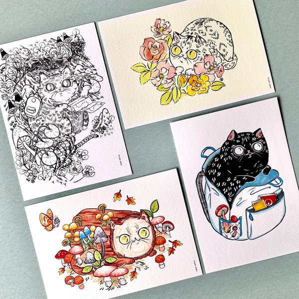 Postcard Set - Nature & Mushroom Cats
