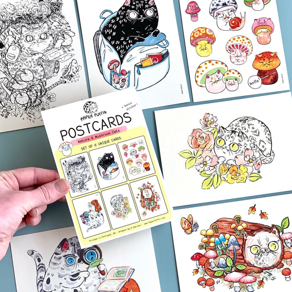 Postcard Set - Nature & Mushroom Cats