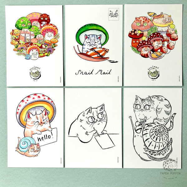 Postcard Set - Snail Mail & Mushroom Cats