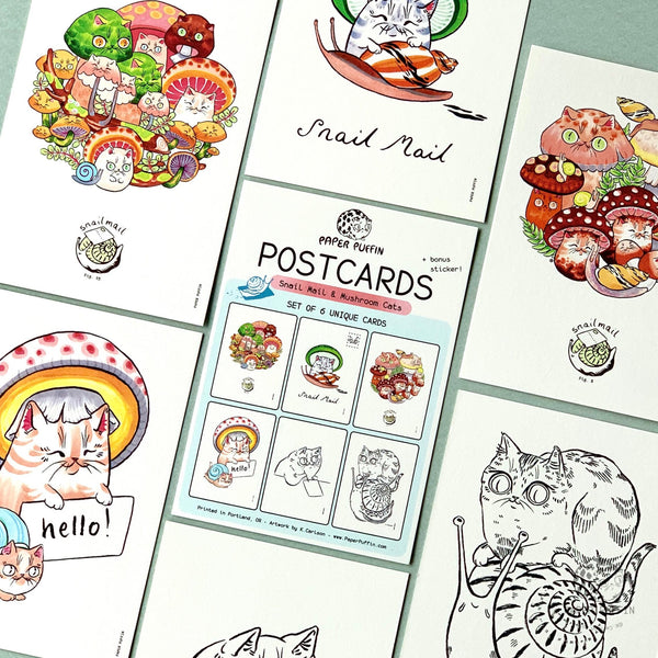 Postcard Set - Snail Mail & Mushroom Cats