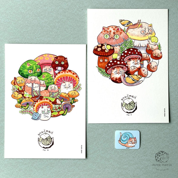 Postcard Set - Snail Mail & Mushroom Cats
