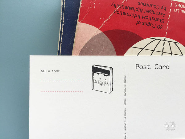 Book Cat & Bird Postcard