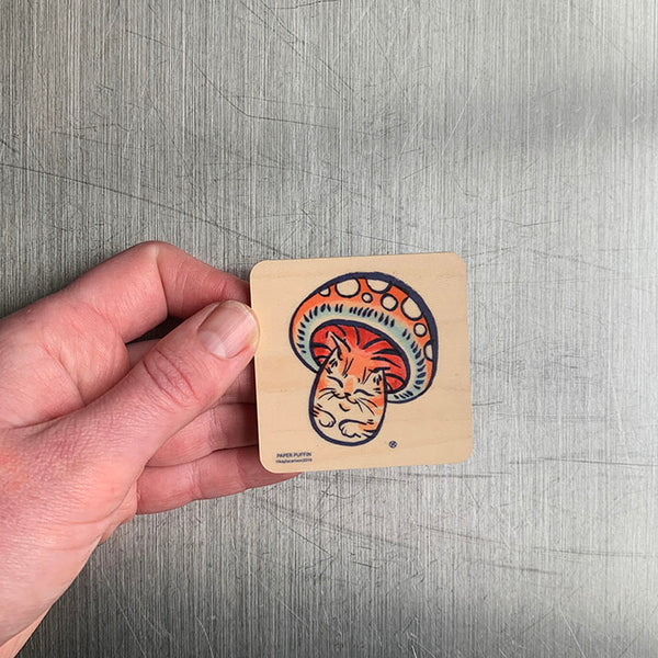 Mushroom Cat Pink Magnet