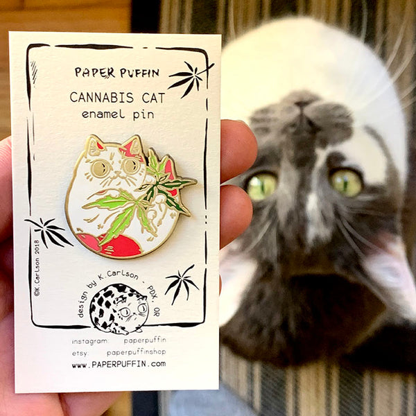 Calico Cannabis Cat Enamel Pin - Special Edition Pink