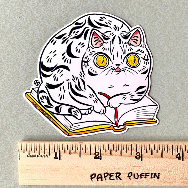 Book Striped Cat Sticker