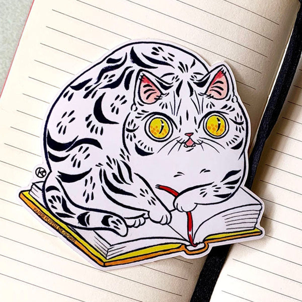 Book Striped Cat Sticker