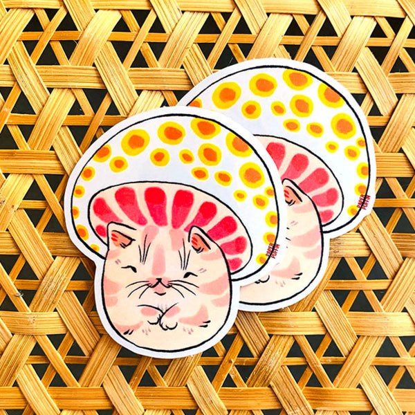 Spotted Yellow Mushroom Cat Sticker
