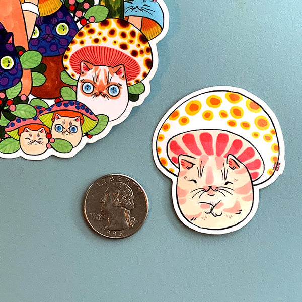 Spotted Yellow Mushroom Cat Sticker