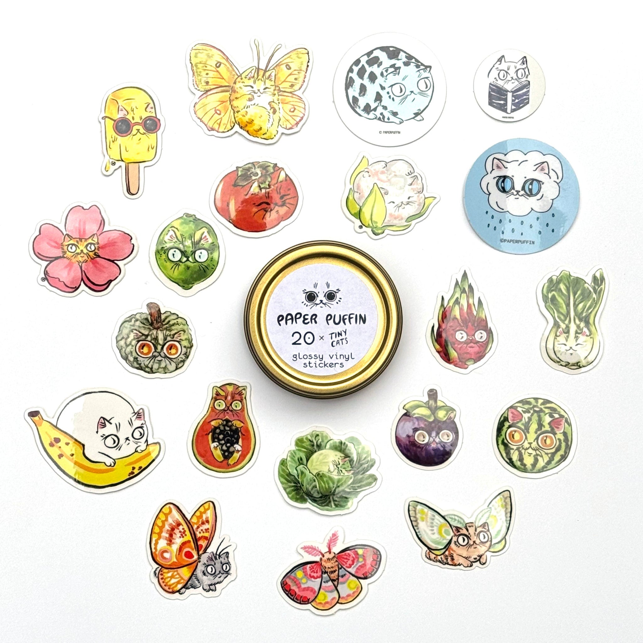 Sticker Tin Set of 20 - GOLD "Tiny Cats"