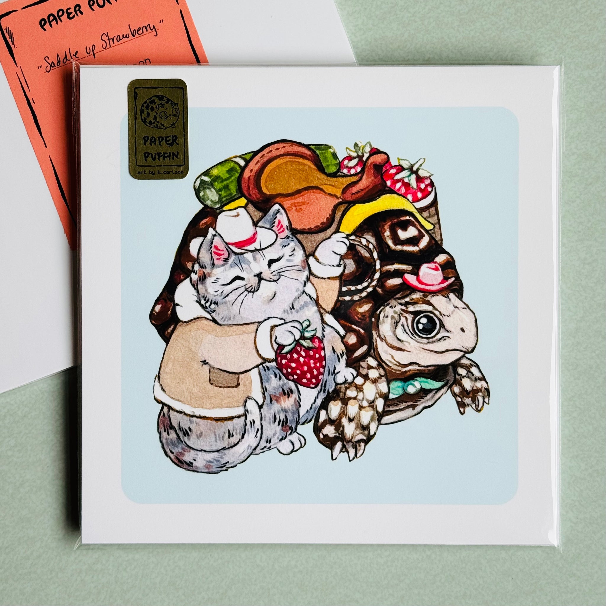 Saddle up Strawberry! Cowboy Cat and Tortoise Print