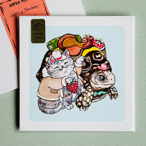 Saddle up Strawberry! Cowboy Cat and Tortoise Print