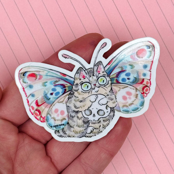 Moth Cat with Skull Sticker