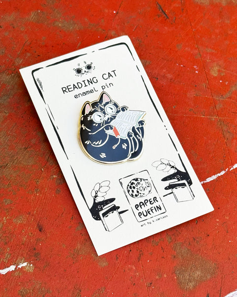 Reading Book Cat Enamel Pin *New!