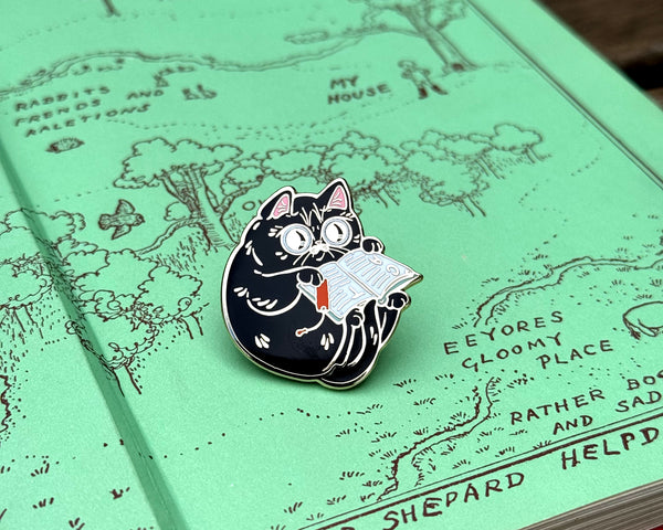 Reading Book Cat Enamel Pin *New!