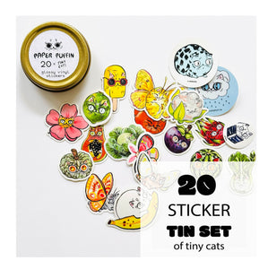 20 Tiny Cats Stickers! + Gold Tin Case