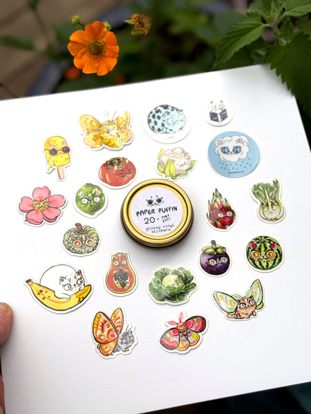 Sticker Tin Set of 20 - GOLD "Tiny Cats"