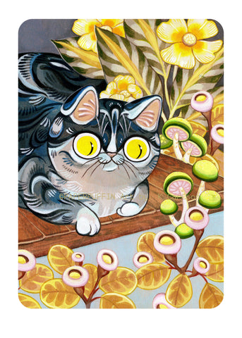 NEW! "Green Caps, Blue Cat" Archival Print - 5x7"