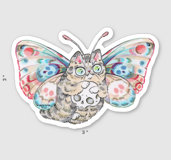 Moth Cat with Skull Sticker