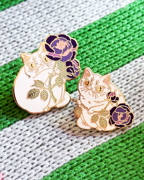 Rose Kitty White and Purple Enamel Pin
