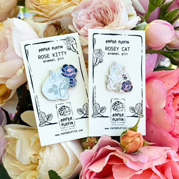 Rose Kitty White and Purple Enamel Pin