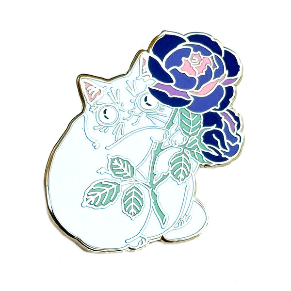 Rose Kitty White and Purple Enamel Pin