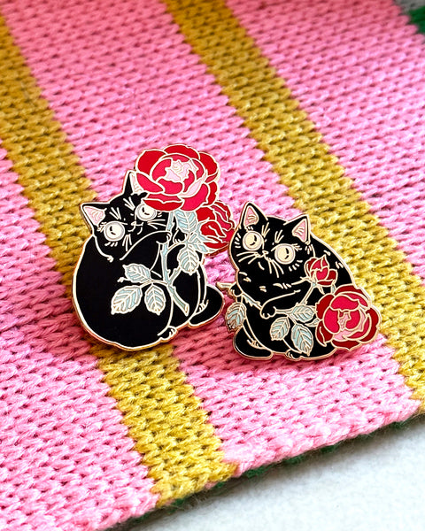 Rosey Cat Black and Red Enamel Pin