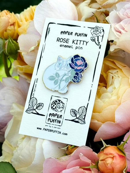 Rose Kitty White and Purple Enamel Pin
