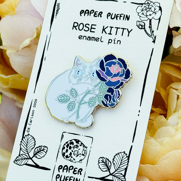 Rose Kitty White and Purple Enamel Pin