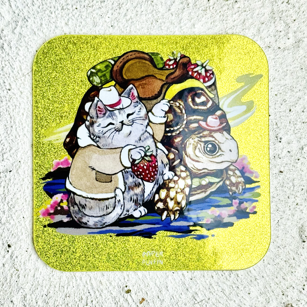 Cowboy Cat Tortoise and Strawberry Glitter Sticker