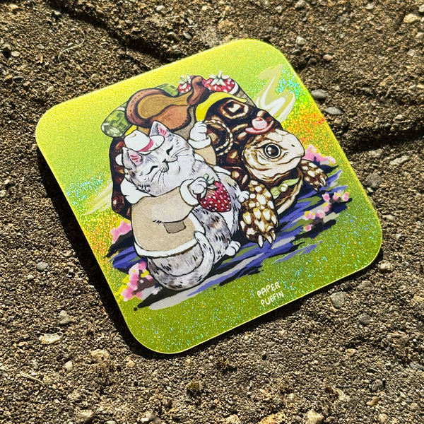 Cowboy Cat Tortoise and Strawberry Glitter Sticker