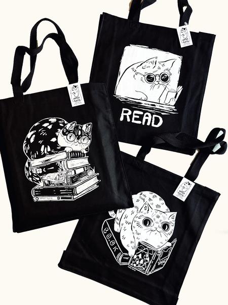READ Book Cat Tote Bag